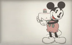 Vintage Mickey Mouse With Birthday Cake Wallpaper