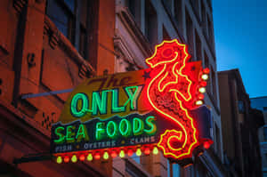 Vintage Neon Seafood Sign Wallpaper