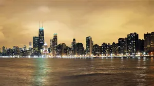 Vintage North Avenue Beach Chicago Skyline Wallpaper