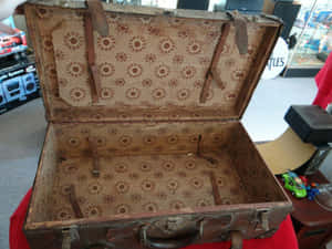 Vintage Open Suitcasewith Floral Lining Wallpaper