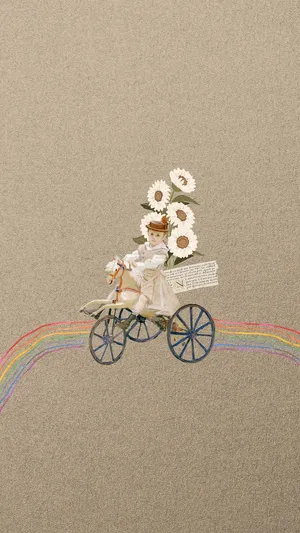 Vintage Paper Art Bicycle Ride Wallpaper