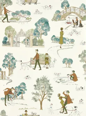 Vintage Park Scenesand Dalmatians Wallpaper