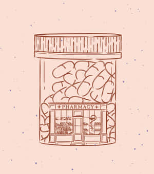 Vintage Peach Pharmacy Illustration Wallpaper