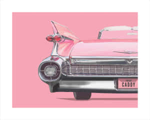 Vintage Pink Cadillac In The City Wallpaper