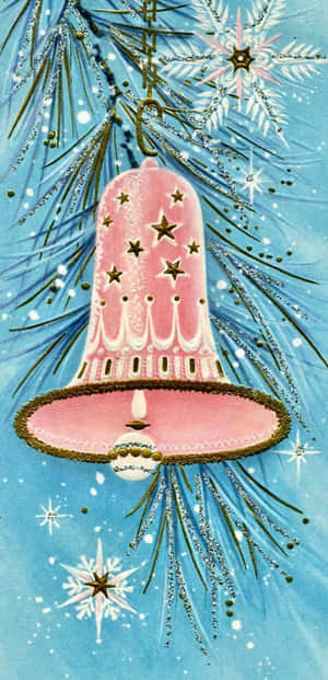 Vintage Pink Christmas Bell Illustration Wallpaper