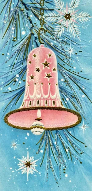 Vintage Pink Christmas Bell Illustration Wallpaper