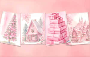 Vintage Pink Christmas Collage Wallpaper