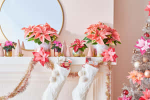 Vintage Pink Christmas Mantel Decor Wallpaper