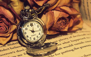 Vintage Pocket Watchwith Dried Roses Wallpaper