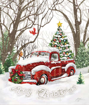 Vintage Red Truck Bringing Good Cheer This Holiday Season Wallpaper