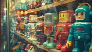 Vintage Robot Toys Display Wallpaper
