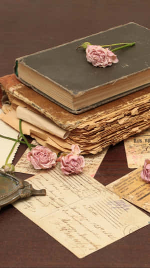 Vintage Romance Aesthetic Booksand Letters Wallpaper