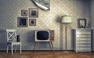 Vintage Roomwith Retro T V Setup Wallpaper