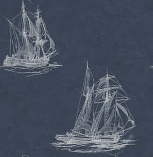 Vintage Sailing Ships Sketch Wallpaper