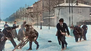 Vintage Snowball Fight Action Wallpaper