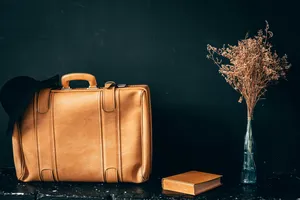 Vintage Suitcaseand Dried Flowers Still Life Wallpaper