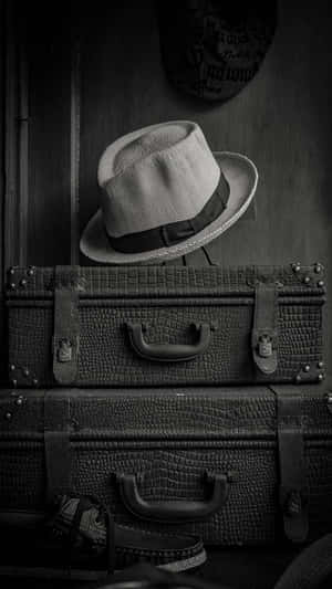 Vintage Suitcaseand Hat Blackand White Wallpaper