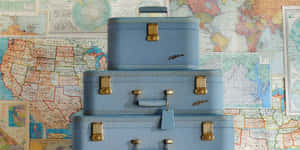 Vintage Suitcases Travel Maps Background Wallpaper