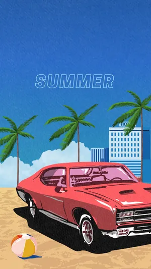 Vintage Summer Beach Car Aesthetic.jpg Wallpaper