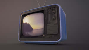 Vintage Television Sunset Scene Wallpaper