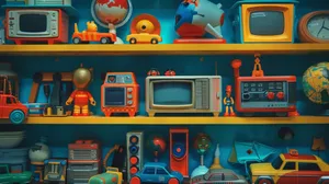Vintage Toy Collection Shelf Display Wallpaper