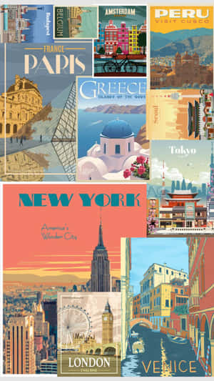 Vintage Travel Posters Collection Wallpaper