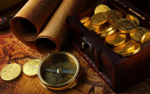 Vintage Treasure Mapand Gold Coins.jpg Wallpaper