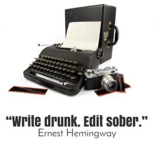 Vintage Typewriterand Camera Hemingway Quote Wallpaper
