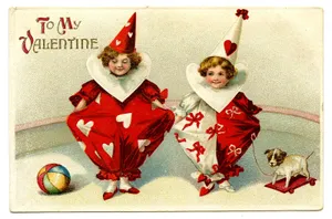 Vintage Valentine's Clowns Wallpaper