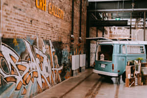 Vintage Van Inside Industrial Gallery Wallpaper