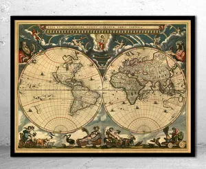 Vintage World Map Hemispheres Wallpaper