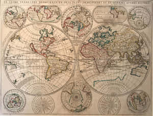 Vintage World Map Hemispheres Wallpaper