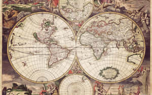 Vintage World Map Twin Hemispheres Wallpaper