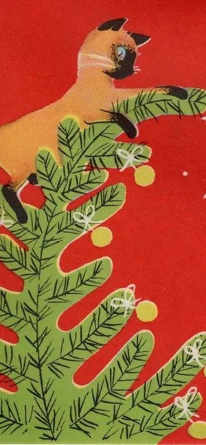 Vintage50s Christmas Caton Pine Branch Wallpaper