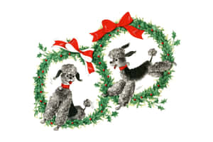 Vintage50s Christmas Poodles Wreath Wallpaper