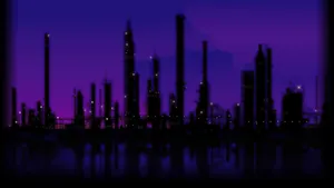 Violet Cityscape Skyscrapers Silhouette Wallpaper