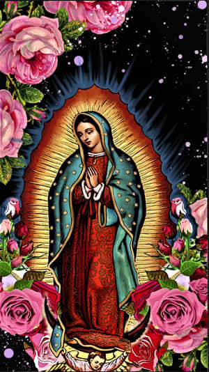 Virgende Guadalupewith Roses Wallpaper