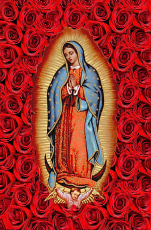 Virginof Guadalupewith Roses Wallpaper