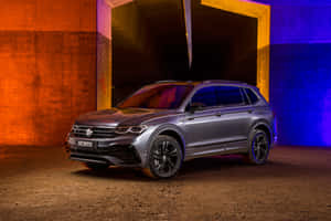 Volkswagen Tiguan Colorful Lights Backdrop Wallpaper