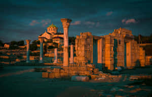 Volubilis Sunset Glow Ruins Wallpaper