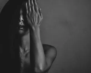 Vulnerable Woman Black White Wallpaper