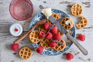 Waffles Raspberries Lavender Wallpaper