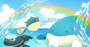 Wailmer, Lumineon, And Qwilfish Beneath The Rainbow Wallpaper