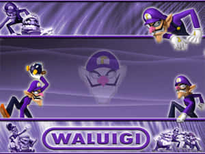 Waluigi Striking A Playful Pose In A Vibrant Background Wallpaper