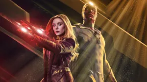 Wanda Maximoff And Vision Red & Gold Wallpaper