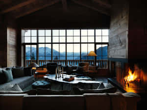 Warm And Cozy Fireplace In A Rustic Cabin Wallpaper