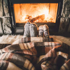 Warm And Inviting Fireplace In A Cozy Living Room Wallpaper