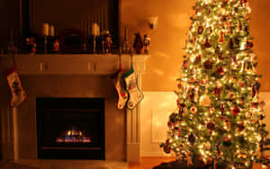 Warm Christmas Fireplaceand Tree Wallpaper