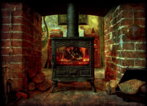 Warm Cozy Fireplace In A Rustic Living Room Wallpaper