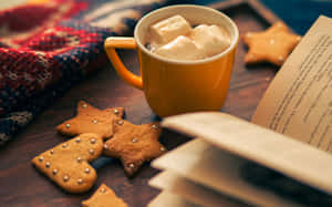 Warm Winter Meals: Delicious Hot Chocolate With Whipped Cream And Cookies Wallpaper